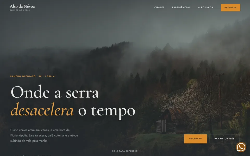 Modelo Alto da Névoa, pousada de chalés
